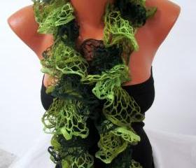 Elegant curly scarf,Multicolor, green, dark green, light green, women, girls, spring, summer, autumn, throughout the year.